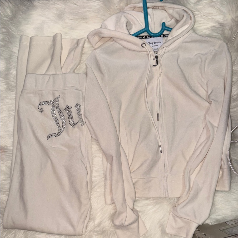Juicy Couture White Velour Track Pants & Hoodie Set Size Small Top and Bottom